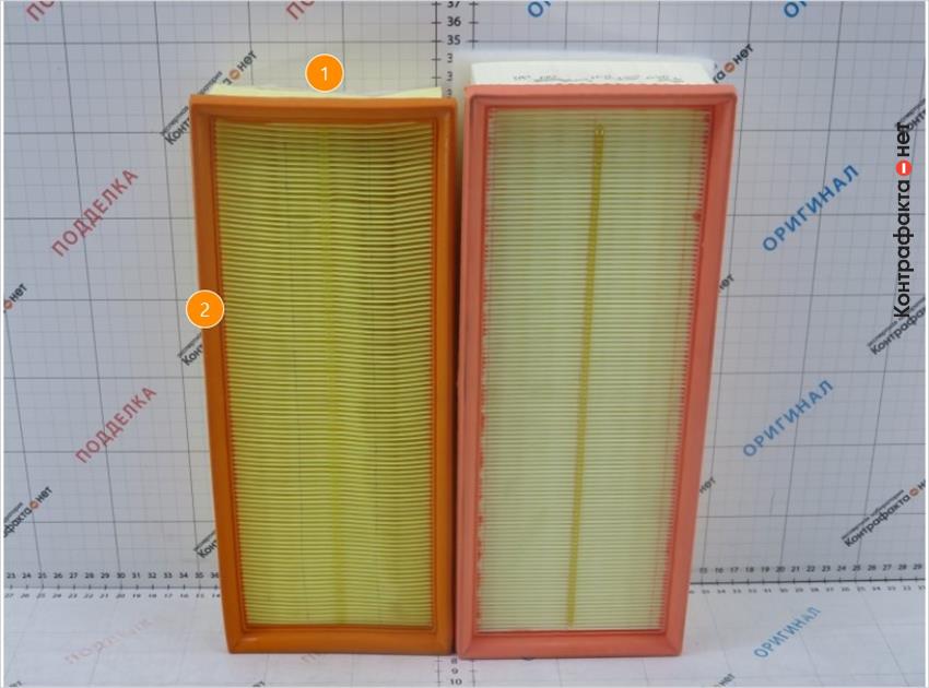 1. Габариты фильтра не соответствуют оригиналу. | 2. Полиуретановый уплотнитель оранжевого цвета.