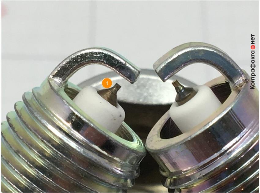 1. Отличается центральный электрод, размер, цветовой оттенок металла сердечника не соответствует оригиналу.
