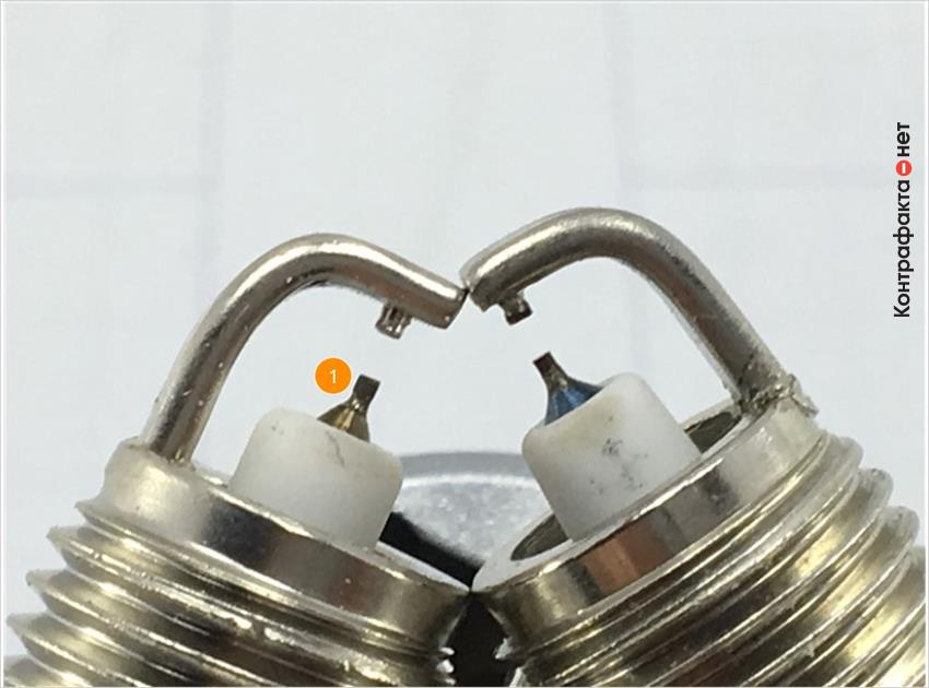 1. Имеет отличие центральный электрод, цветовой оттенок металла сердечника не соответствует оригиналу.