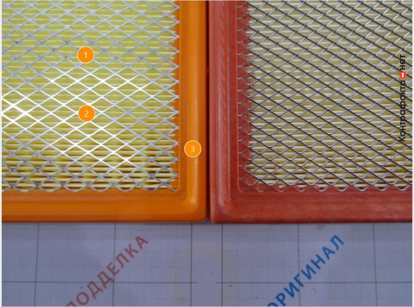 1. Применяются 89 ламелей, в оригинале 85. | 2. Более крупная ячейка защитной сетки. | 3. Полиуретановый уплотнитель оранжевого цвета.