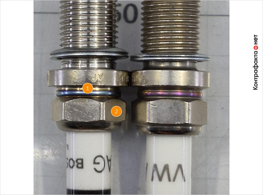 1. Цвет каления смещен в голубой спектр, что не соответствует технологии термической обработки и указывает на использование иного температурного цикла. | 2. Визуальное отличие геометрической формы корпуса.