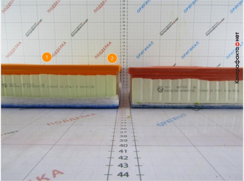 1. Полиуретановый уплотнитель сигнально оранжевого цвета. | 2. Габариты фильтра не соответствуют оригиналу.