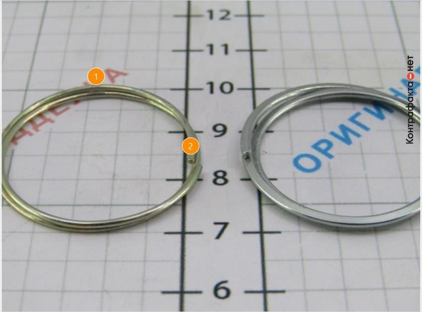 1. Другой оттенок металла фиксирующего кольца. | 2. Фиксирующие кольцо с круглым сечением.
