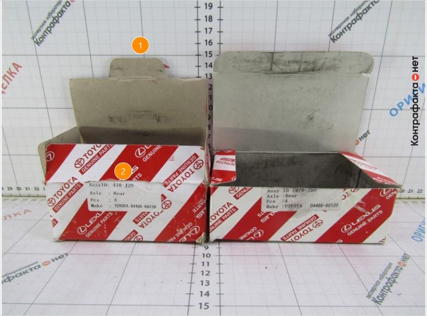 1. Отличается форма клапанов коробки. | 2. Размер индивидуальной упаковки не соответствует оригиналу.