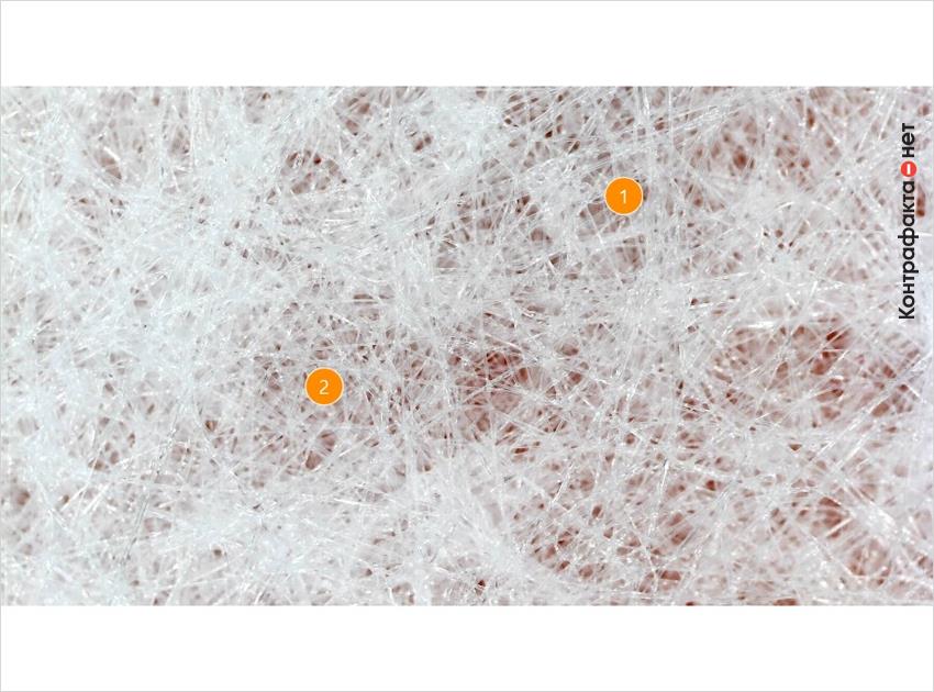 1. Низкая плотность фильтрующих волокон. | 2. Волокна распределены не равномерно.