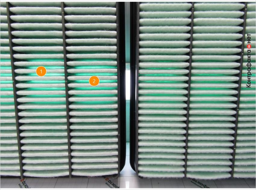 1. Меньшая плотность фильтрующего материала. | 2. Большое расстояние между ламелями.