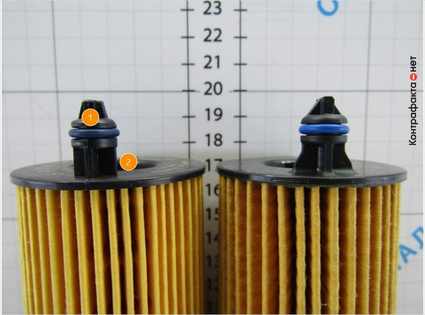 1. Более темный оттенок уплотнительного кольца. | 2. Конструктивное отличие.