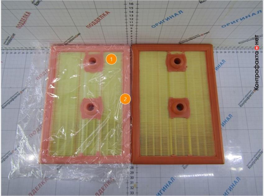 1. Фильтр запакован в дополнительный полиэтиленовый пакет. | 2. Полиуретановый уплотнитель имеет бледно-розовый оттенок.