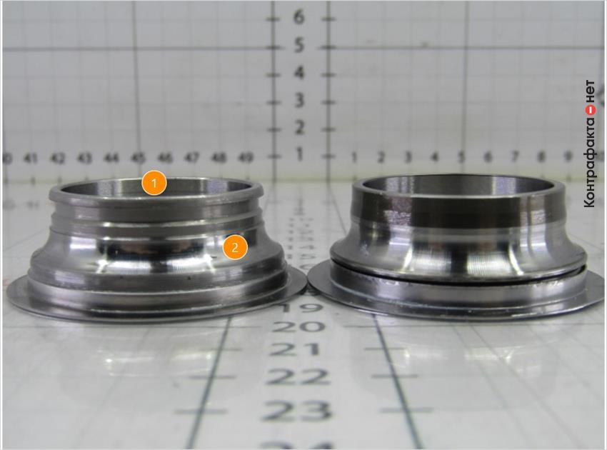 1. Конструктивное отличия внутреннего кольца. | 2. Меньшая площадь дорожки качения.