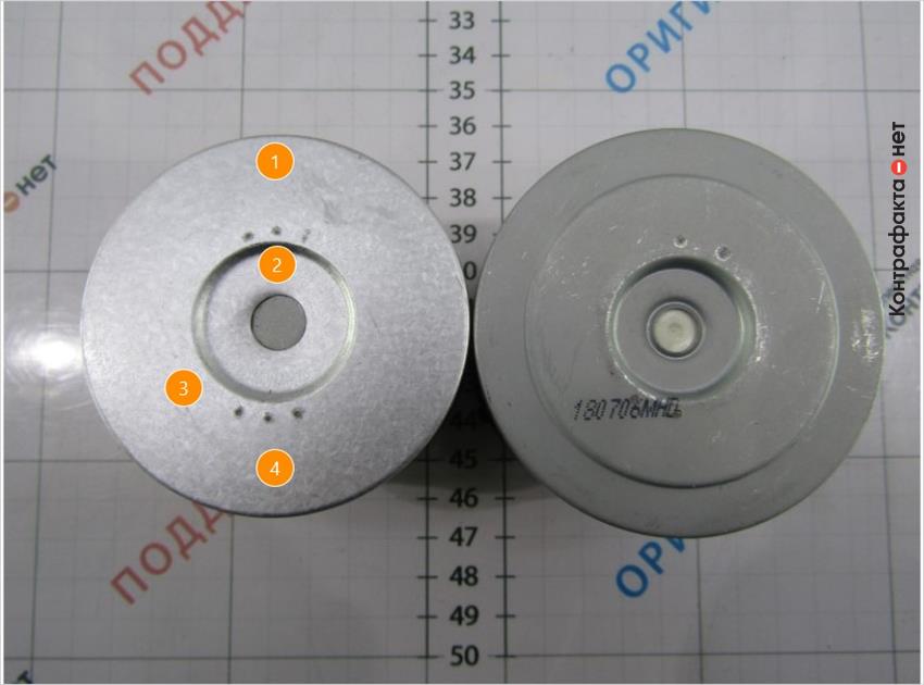 1. Конструктивные отличия. | 2. Металлический обводной клапан, у оригинала пластиковый. | 3. Отсутствует маркировка. | 4. Не нанесено защитное покрытие.