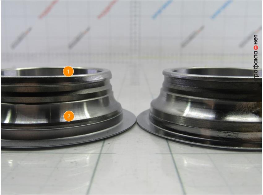 1. Конструктивные отличия внутреннего кольца. | 2. Дорожка качения расположена ниже оригинала.